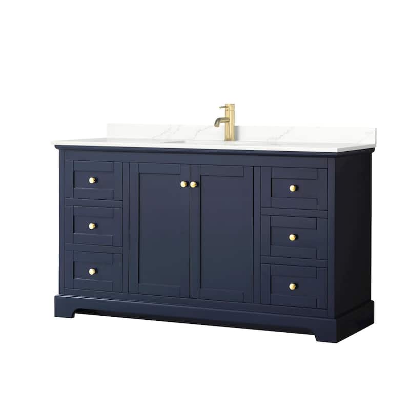 Wyndham Collection WCV232360S-QTZ-UNSMXX Avery 60" Free Standing - Dark Blue / Giotto Quartz Top / Brushed Gold