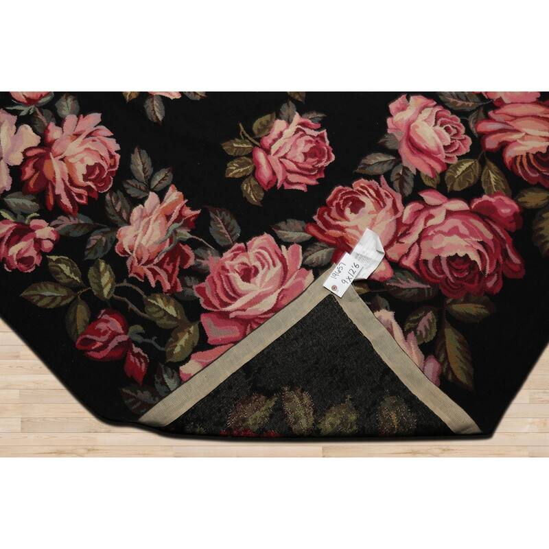 9x12'6'' HandWoven Wool Black French Aubusson Needlepoint European Rug - 9' x 12' 6''