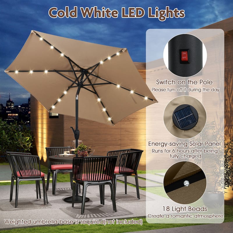 Polyester LED Patio Umbrella with Tilt and Crank Handle