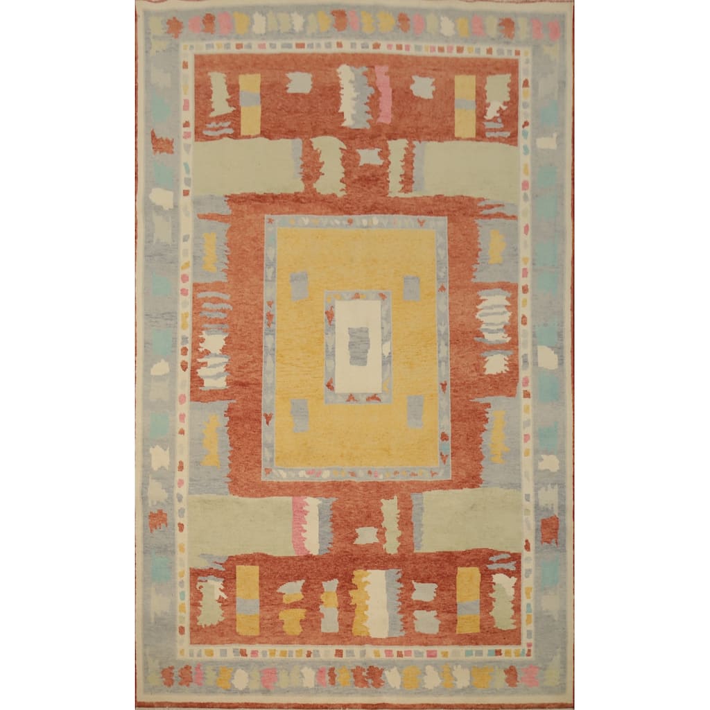 Hand Knotted Oriental 100% Wool Carpet Modern Geometric Oranges & Rust Gabbeh Area Rug - 8' 9'' X 5' 11''