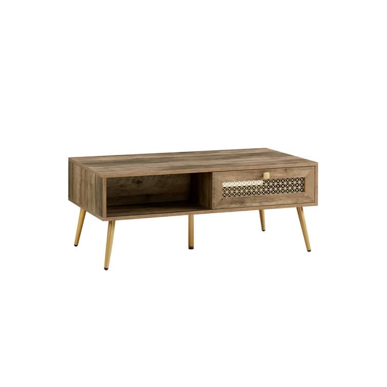 42" W Wood Rectangular Coffee Table with Storage Shelf and Drawer