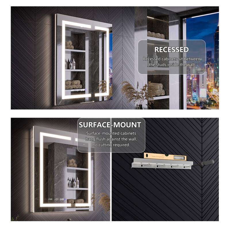 Modland 24"-42W x 36"H LED Medicine Cabinet Mirror with USB Charging,10x Magnifying Mirror