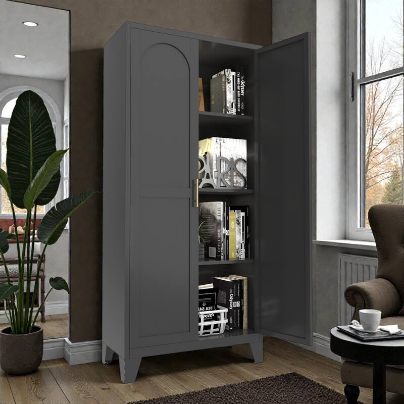 61'' Metal Storage Cabinet with Shapely Doors, Adjustable Shelves, Tall Steel Organizer for Bedroom, Living Room or Office