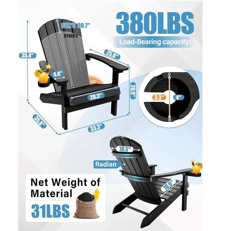 WINSOON All Weather HIPS Outdoor Plastic Adirondack Chairs Set of 4