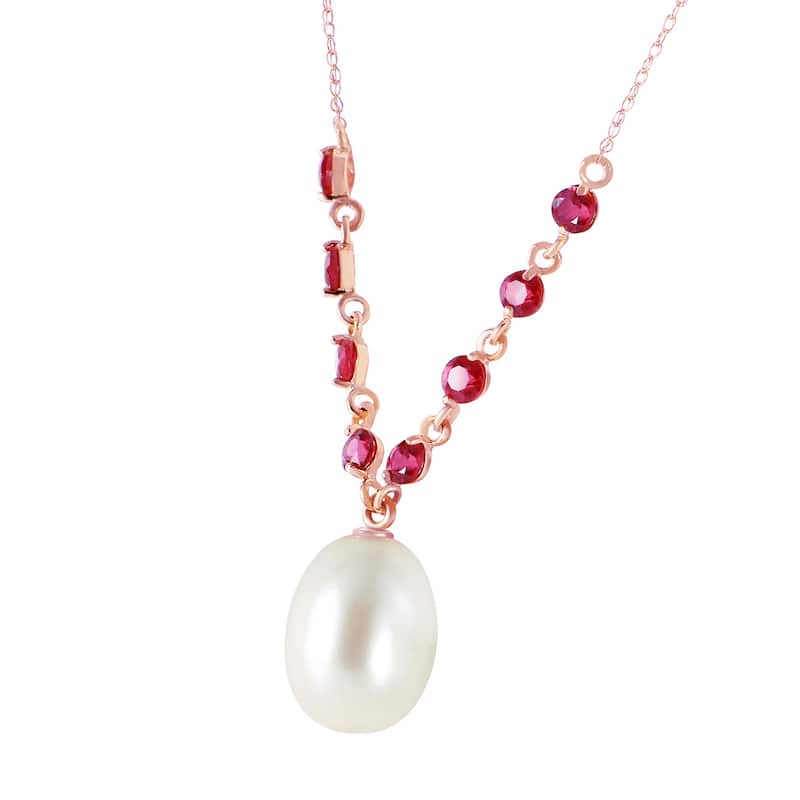 5 Carat 14K Solid Gold Elegant Necklace Natural Rubys with Pearl