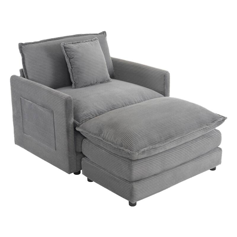 Roomfitters Compact L-Shape Sectional Sofa, Upholstered Corduroy Couch with Side Storage Pockets for Stylish Living Room