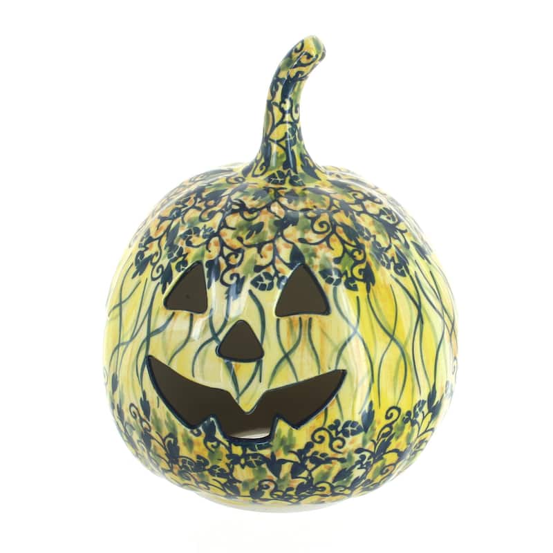 Blue Rose Polish Pottery L021 Manufaktura Small Pumpkin Luminary - Green Lantern