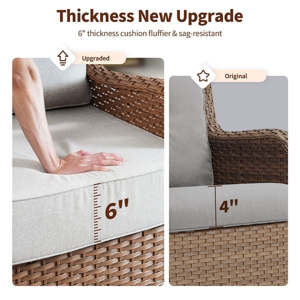 dimension image slide 61 of 75, Outdoor Patio Sofa Swivel Chair with 6-Inch Thick Cushions Set