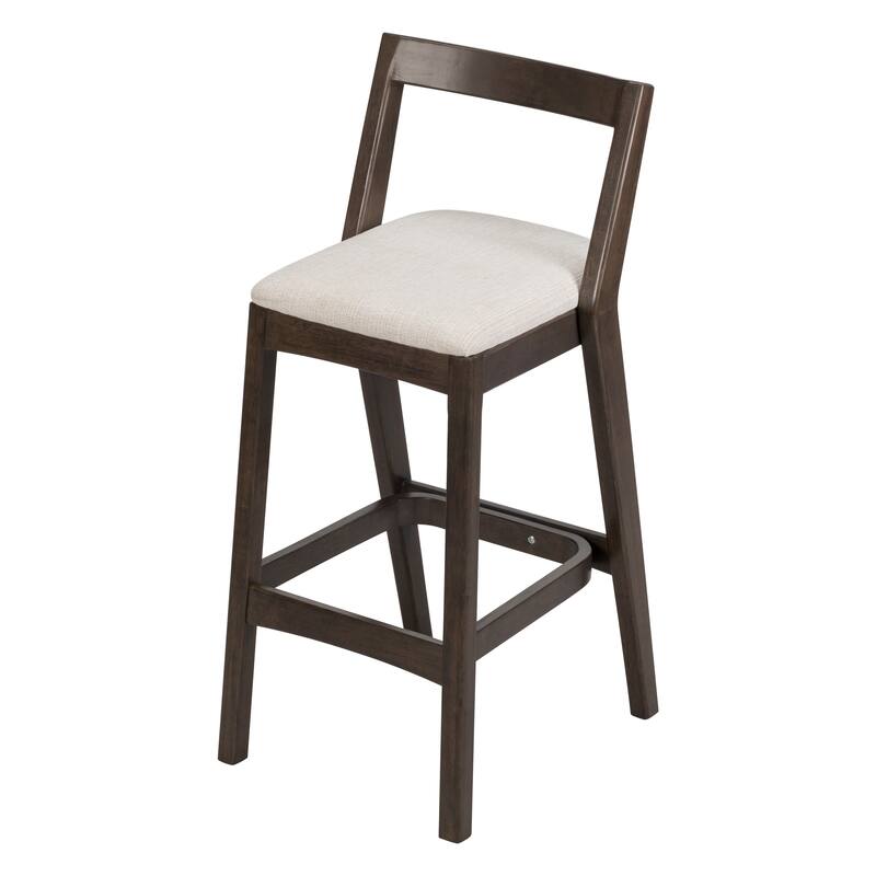 Indoor Rubberwood Barstool, Natural Finished and Beige Upholstery, Set of 2