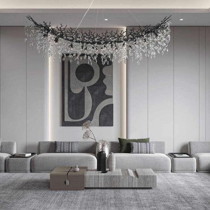 Modern Branch Crystal Linear Chandelier, 1100-1830mm Dining Pendant Light