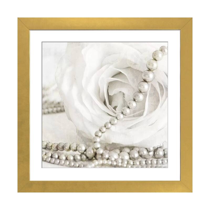 iCanvas "White Rose With Pearls" by Tom Quartermaine - Gold - 24x24x1