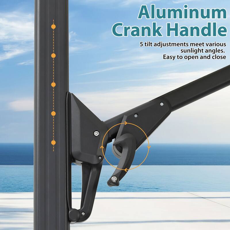 10ft Patio Umbrella Aluminum Offset Outdoor Cantilever Umbrella with 360-degree Rotation, Base Not Included