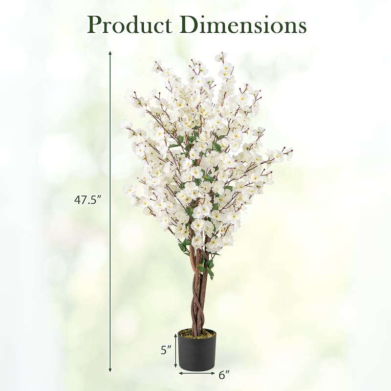 Gymax 2PCS 47'' Artificial Winter Sweet Tree Faux Plum Blossom Plant
