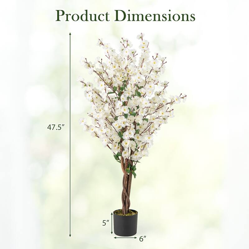 Gymax 47'' Artificial Winter Sweet Tree Faux Plum Blossom Plant w/