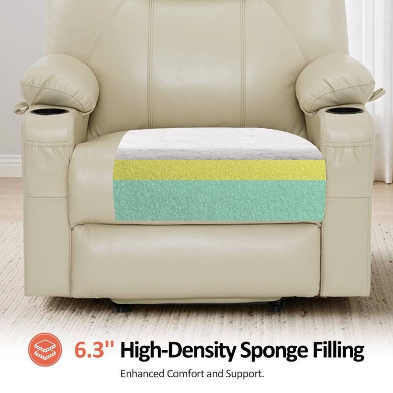 MCombo Medium-Wide Power Lift Recliner Chair Sofa with Massage and Heat for Elderly People, Faux Leather R7045