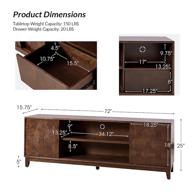 August Modern Media Console TV Stand with 2 Drawers and Sliding Doors for TVs up to 78" by HULALA HOME