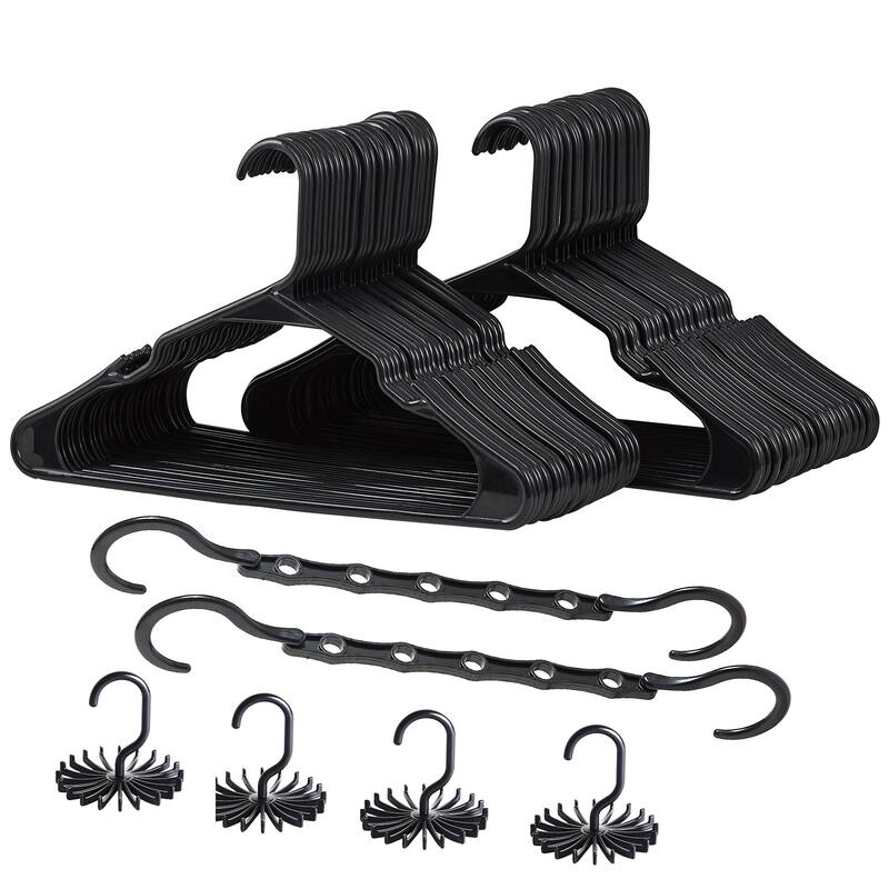 VECELO 100 Pcs Plastic Adult Hangers Holds Up To 10 Lbs Clothes Hangers - Black