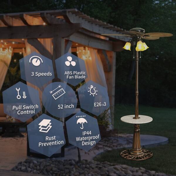 52" Farmhouse 5-Blade LED Outdoor Pedestal Fan, Classic Standing Fan with Light