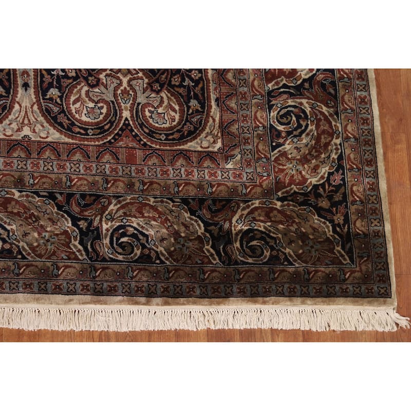 Navy Blue Agra Indian Area Rug Handmade Wool Carpet - 8'0"x 10'1"