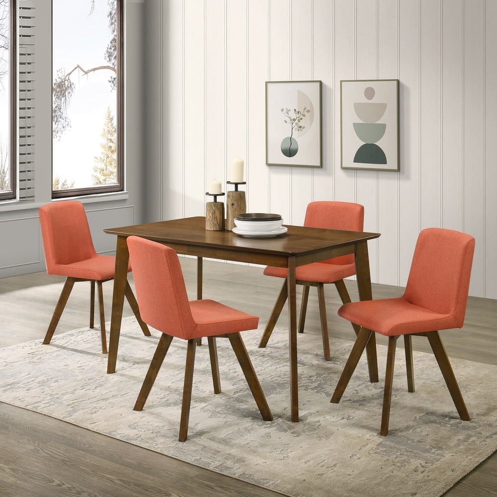 Gina 5-Piece Rectangular Walnut Dining Set with Upholstered Chairs