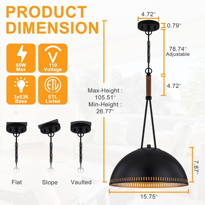 Modern Dome Pendant Light with Gold Interior Kitchen Lamp - Dia.16-in