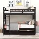 preview thumbnail 19 of 25, Twin Over Twin Bunk Bed with Two Storage Drawers, Solid Wood Detachable Bunkbeds Frame Converted into 2 Bedframe for Kids Teens Espresso - Twin