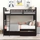 preview thumbnail 2 of 25, Twin Over Twin Wood Bunk Bed with Drawers, Safety Guardrails, Convertible to Two Beds