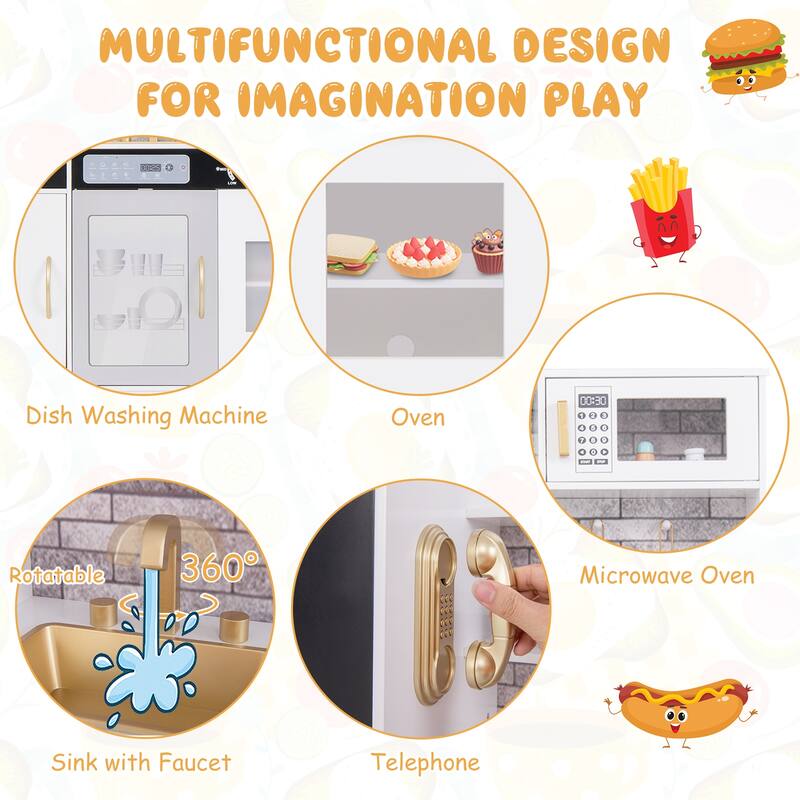 Pretend Play Kitchen with Utensils for Kids Aged 3+ - 36" x 12" x 39"