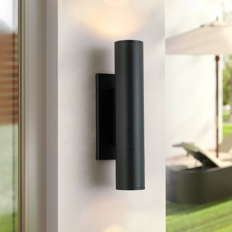4.5" Modern Black/Gold Cylinder Integrated LED 3000K Up and Down Waterproof Outdoor Wall Armed Sconce
