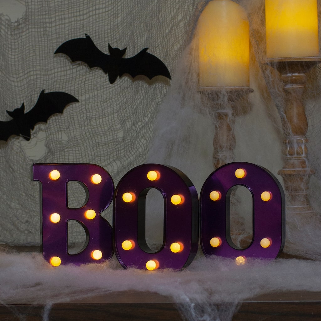 LED Lighted "BOO" Halloween Marquee Sign - 6.5" - Purple