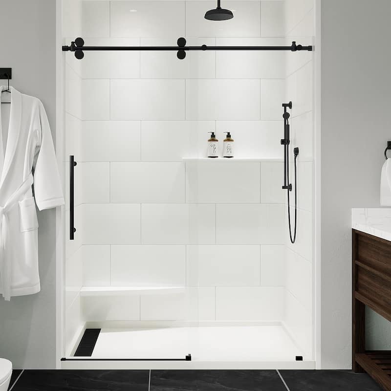 Seawin Briza 56 - 60 x 76 inches Frameless Sliding Shower Door 3/8 in. (10 mm) Clear Tempered Glass with NanoShield Coating - Matte Black