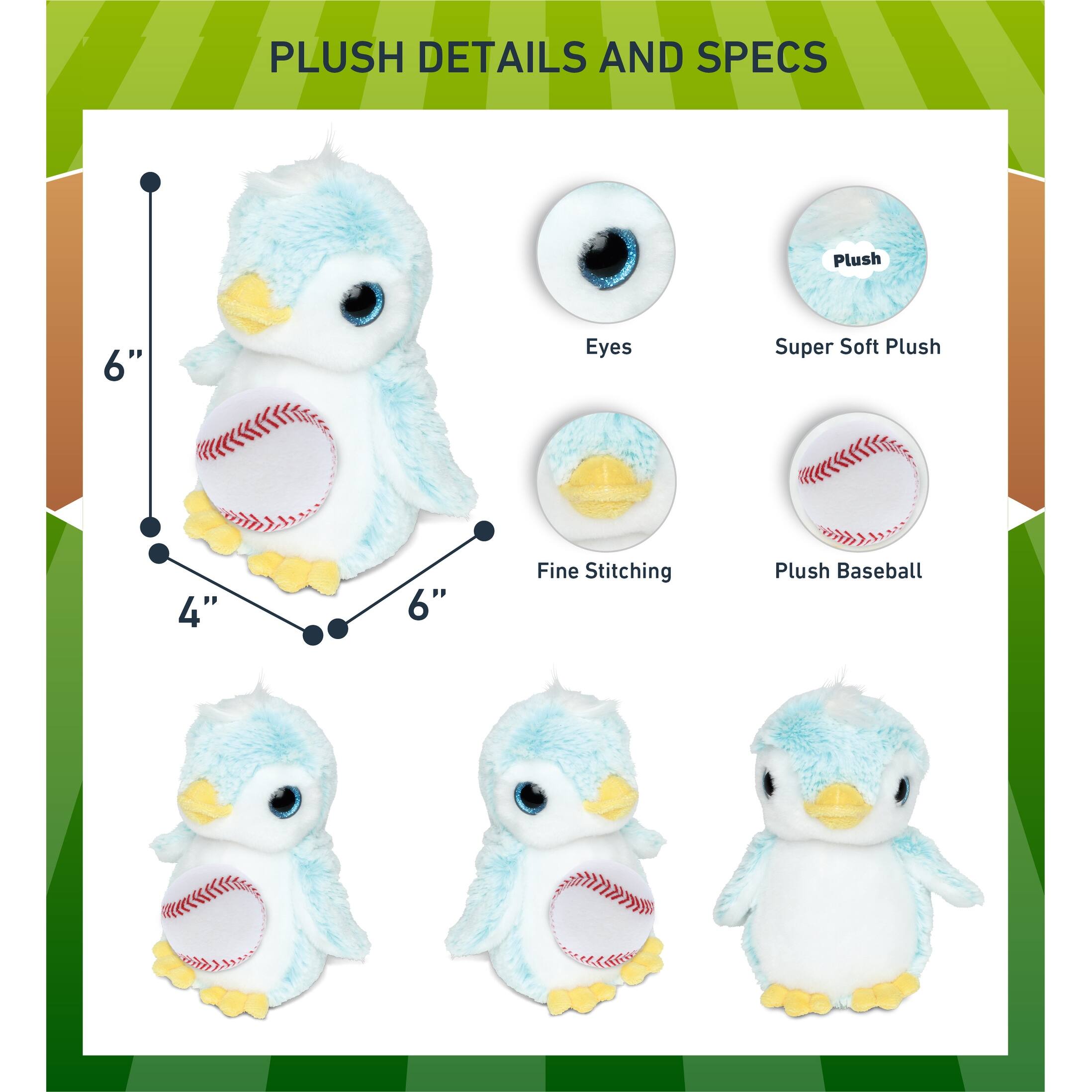 DolliBu Soft Huggable Blue Penguin Stuffed Animal with Baseball Plush