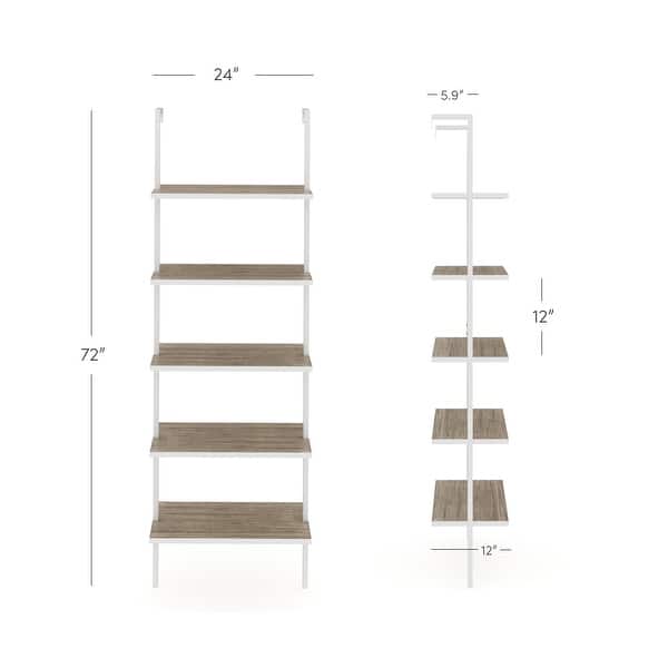 dimension image slide 2 of 12, Nathan James Theo 5-Shelf Ladder Bookcase Wood with Metal Frame