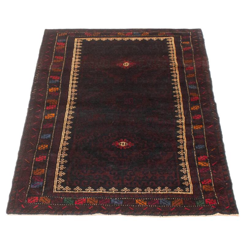 ECARPETGALLERY Hand-knotted Baluch Black Wool Rug - 3'10 x 6'4