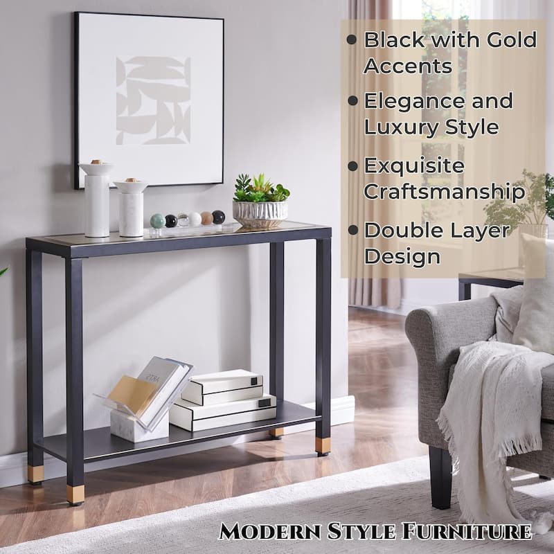 2-Tier Glass Entryway Console Entrance Table with Shelves