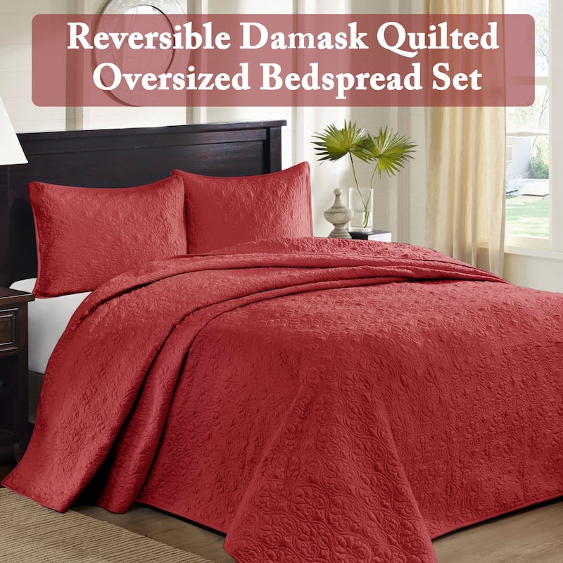 Madison Park Mansfield Reversible Oversized 3-piece Solid Texture Bedspread Quilt Set with Matching Shams