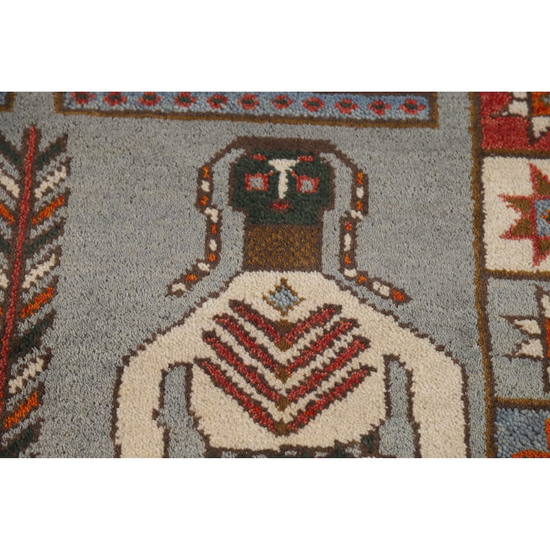 Hand Knotted Oriental 100% Wool Carpet Traditional Tribal Greys & Charcoal Heriz (serapi) Runner Rug - 9' 9'' X 3' 10''