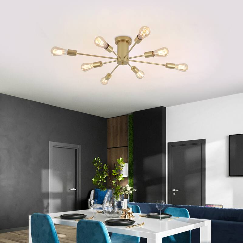 8-Light Modern Semi Flush Mount Sputnik Ceiling Light for Kitchen Bedroom Dining Room