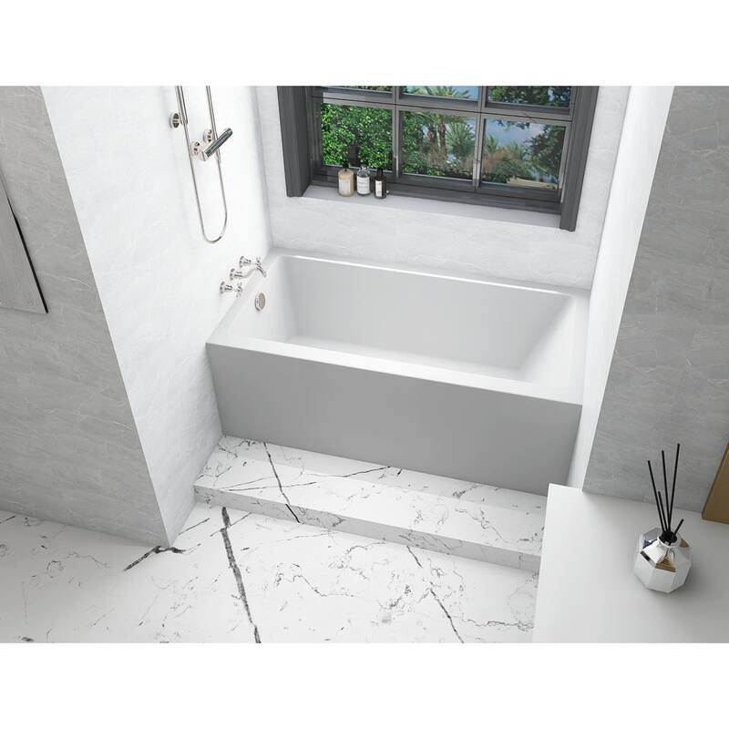 Indigo Home Alcove Soaking Bathtub 30x60 inch Left Drain in Glossy White