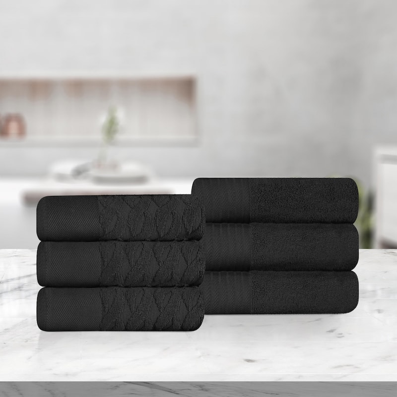 Turkish Cotton Herringbone and Solid Hand Towel Set by Superior - Black