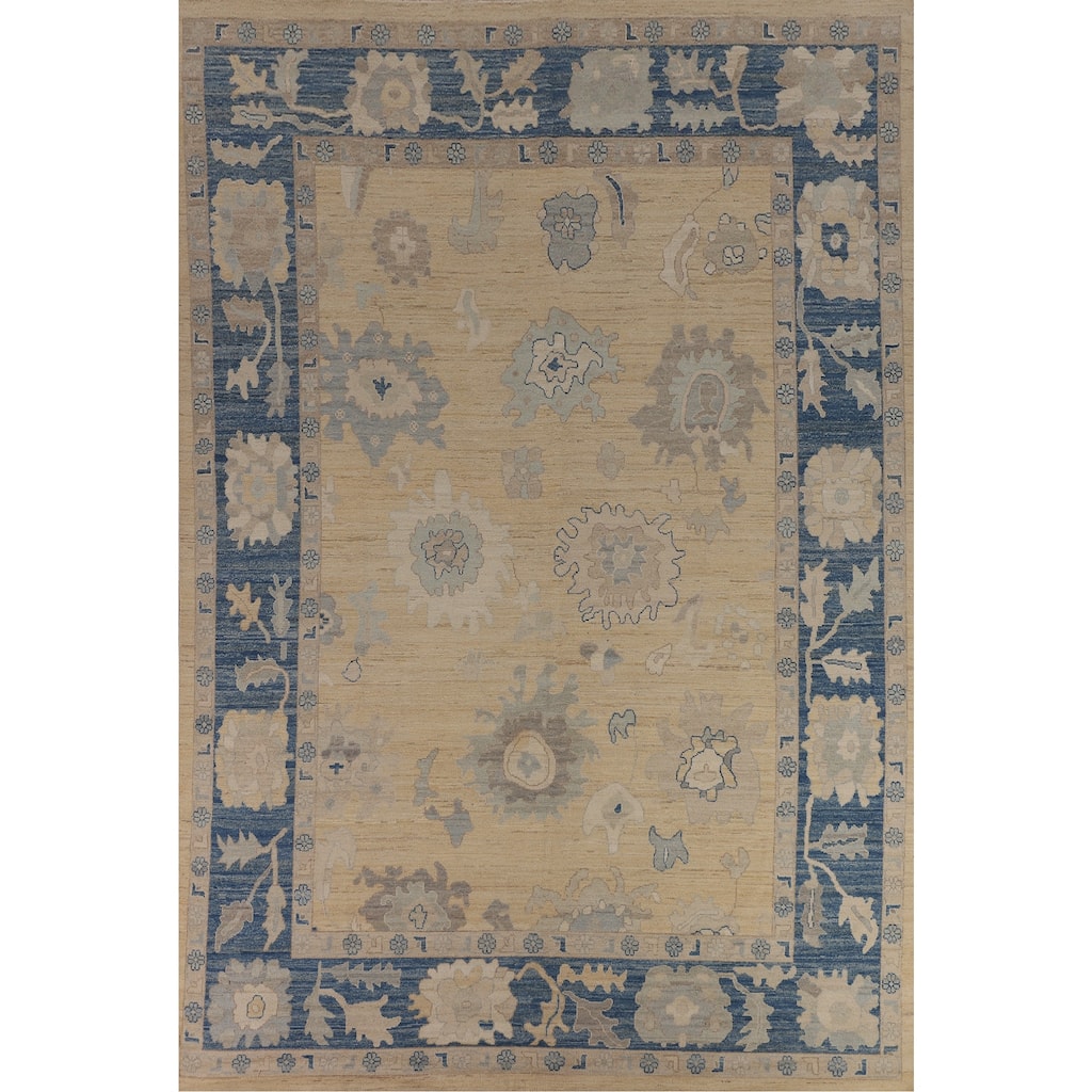 Vegetable Dye Oushak Oriental Large Rug Handmade Yellow Wool Carpet - 10'1"x 13'6"