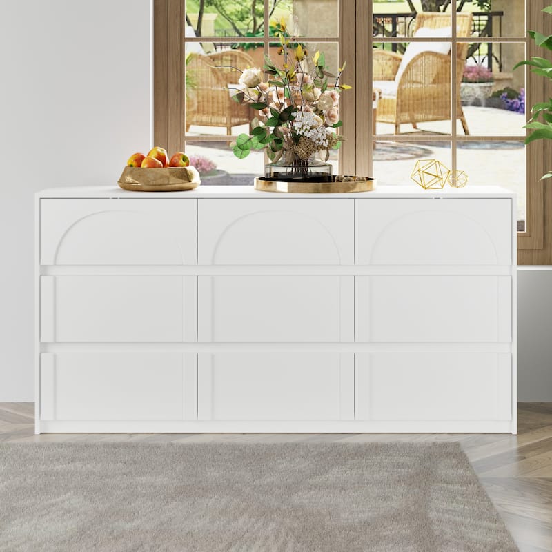 White 9-Drawer Storage Dresser with Stylish Design and Anti-Tip Feature