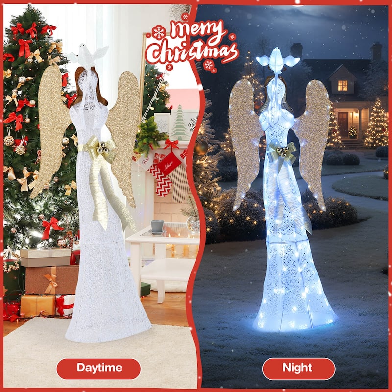 Costway 3D Lighted Angel Christmas Decoration with Pigeon, Golden - as pic shows - See Details