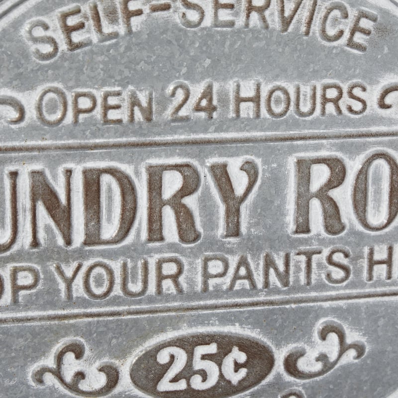 Metal Sign Laundry Room Wall Decor with Brown Wood Hanger - Gray - Roche River Decor