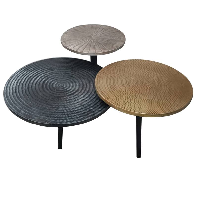 Trilogy 3 Tier Coffee Table, Handcrafted In Black, Antiqued Brass and Silver Finish, 37-Inch