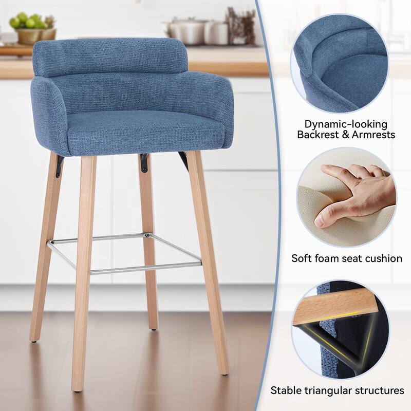 30''H Bar Stool With Solid Wood Frame And Foam Seat (Set of 2)
