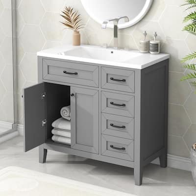 Modern 36" Vanity Cabinet with Ceramic Sink and Drawers for Bathroom