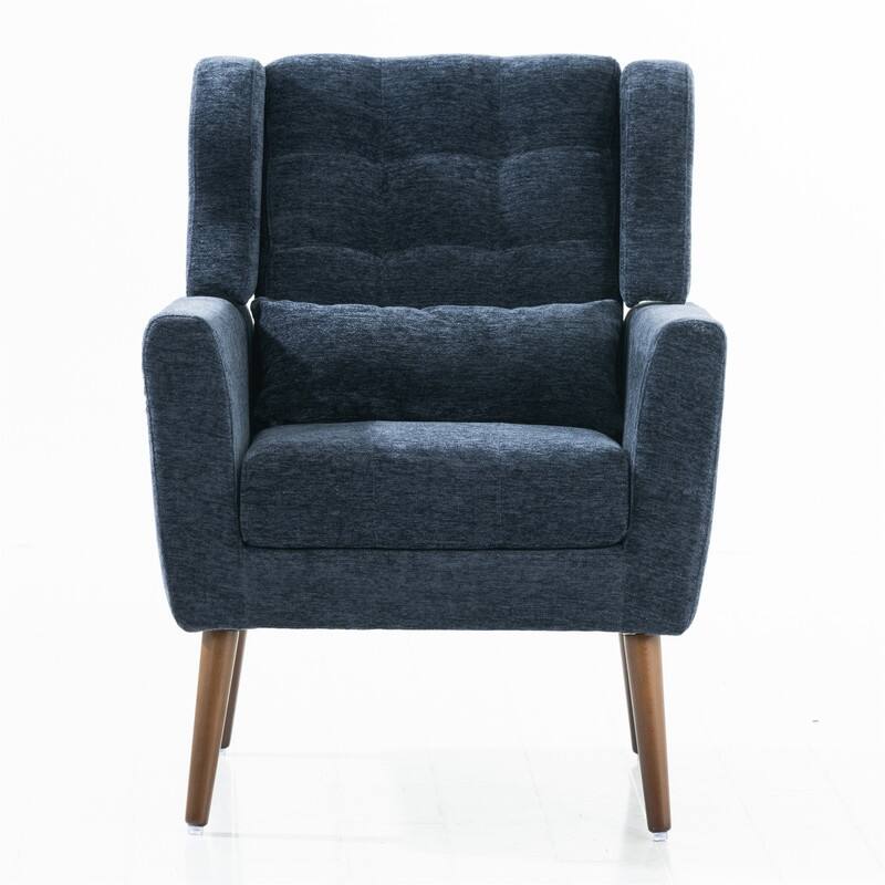 Modern Chenille Upholstered Armchair with Pillow and Solid Wood Leg