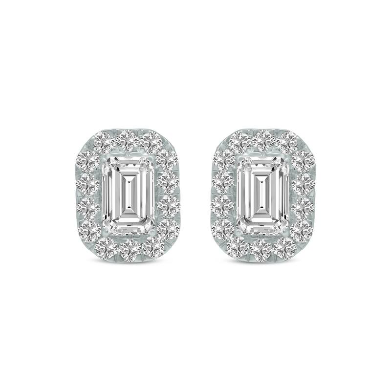 Marquee 2 Carat TW Emerald Cut Lab Grown Diamond Halo Earrings in 14K White Gold