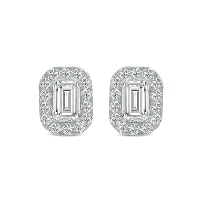 Marquee 2 Carat TW Emerald Cut Lab Grown Diamond Halo Earrings in 14K White Gold